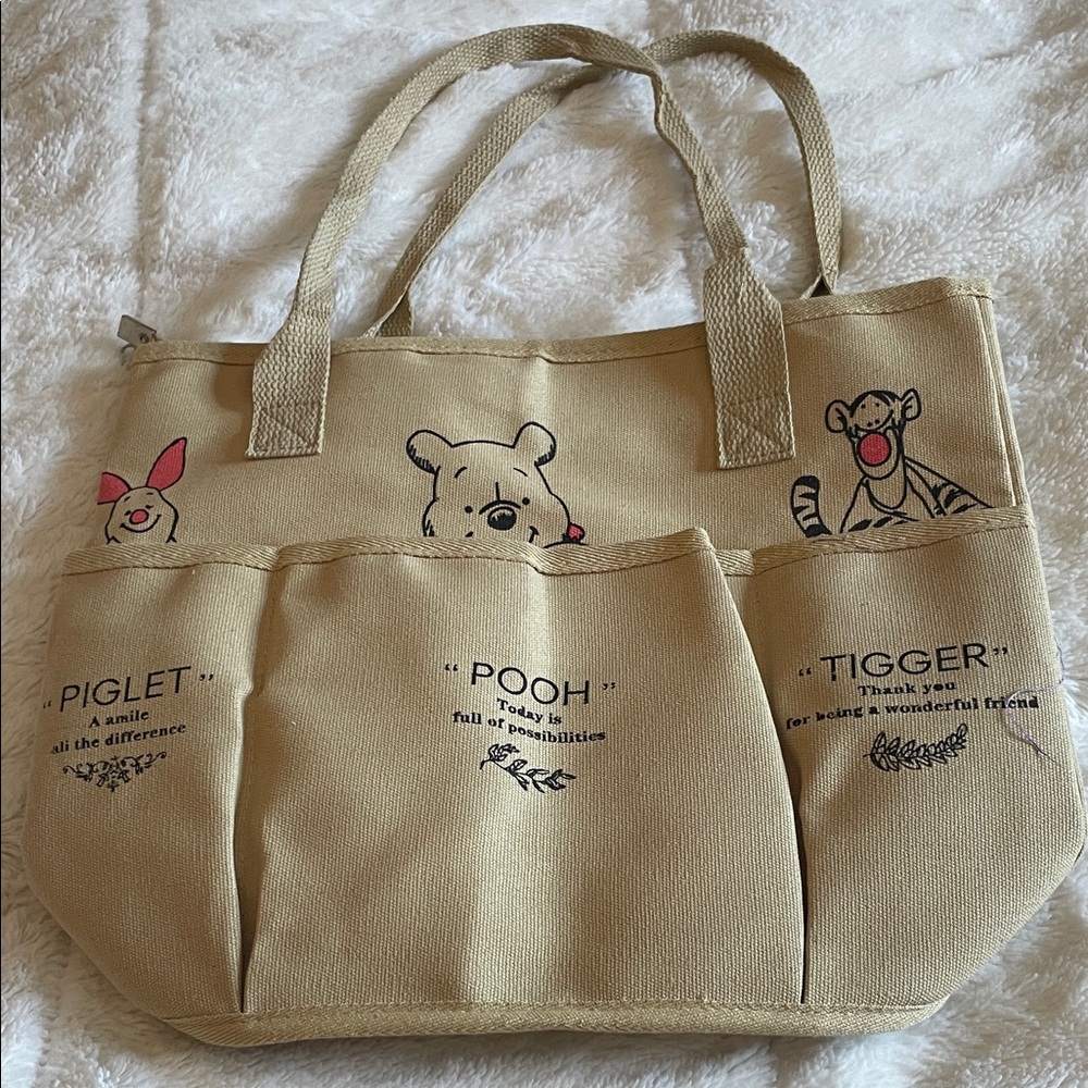Beige Winnie the Pooh Canvas Tote Bag